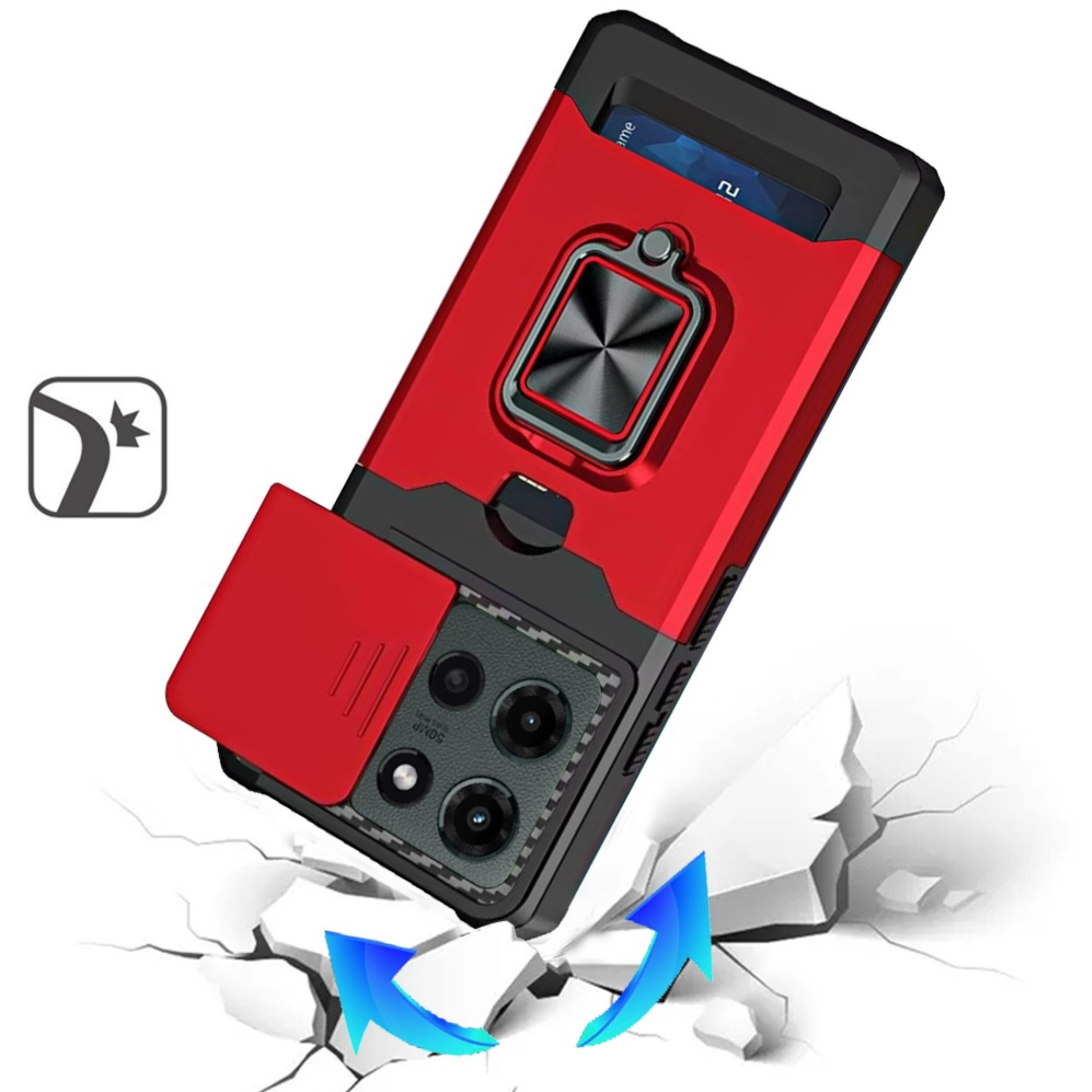 Angle. Kitcheniva - Magnetic Ring Stand Case For Moto G Stylus 2025 2026 With Card Holder And Camera Lens Cover Red - Red.
