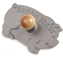 Norpro - Cast Iron Pig Shaped Bacon and Grill Press with Wood Handle - Gray