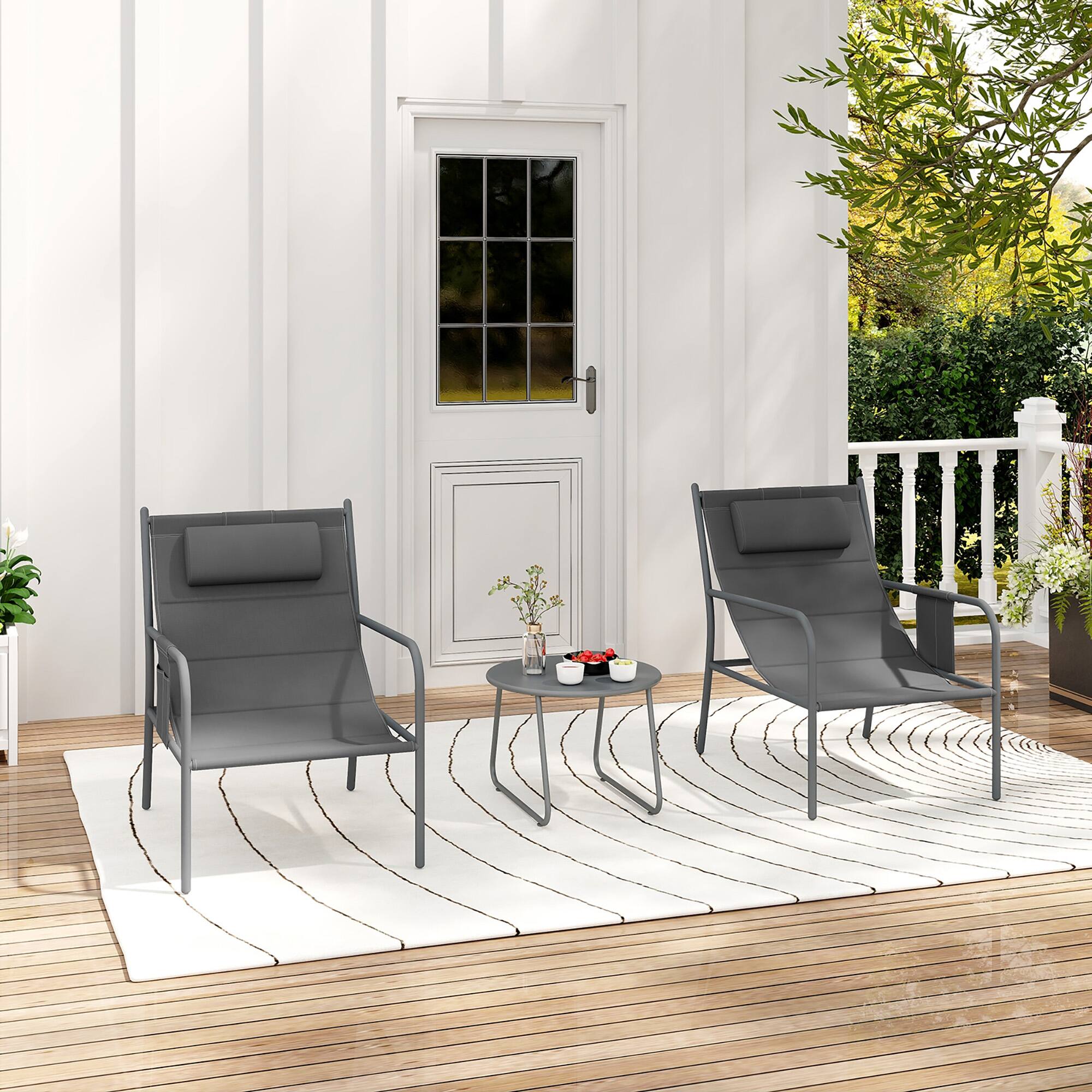 Alt View 4. Gymax - Gymax 3 Piece Patio Set Outdoor Table & Chairs Bistro Set Small Front Porch Balcony Furniture - Gray.