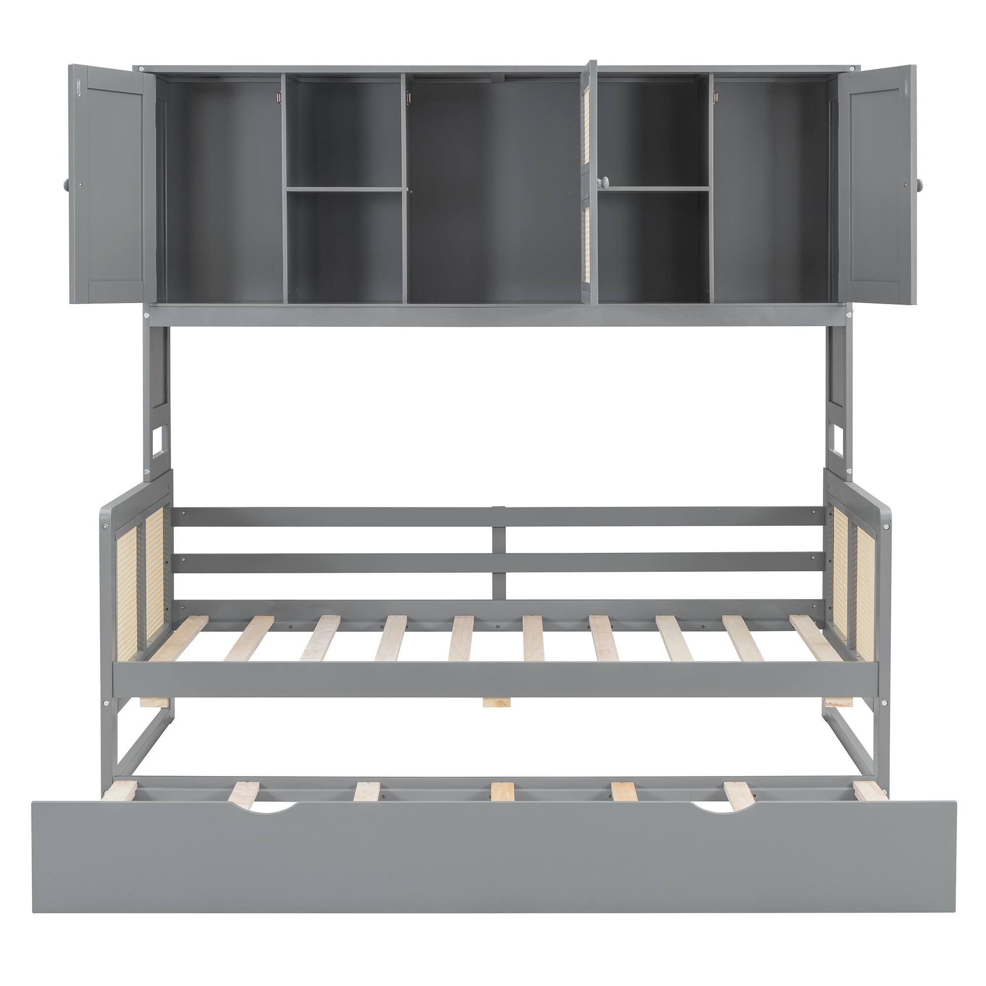 Alt View 5. Tiramisubest - Twin Size Wooden Daybed With Twin Size Trundle, and All-in-One Cabinet and Shelf, Gray - Gray.