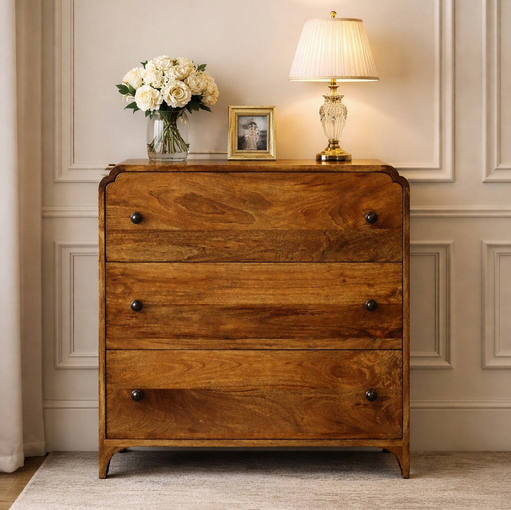 Artisan Furniture Solid Wood Scalloped Edge Chest,3 Drawers Brown IN4384 -  Best Buy