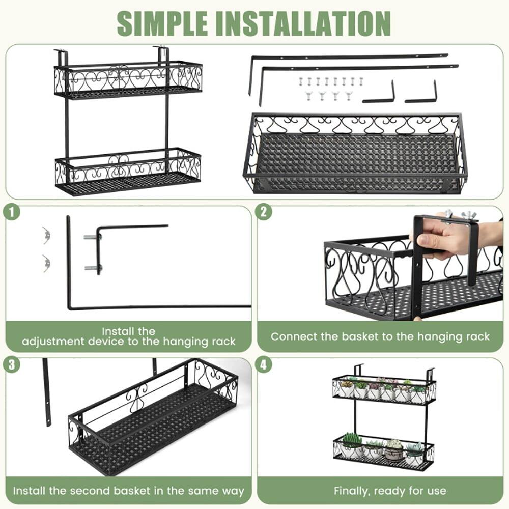 SIMPLE INSTALLATION

1. Install the adjustment device to the hanging rack
2. Connect the basket to the hanging rack
3. Install the second basket in the same way
4. Finally, ready for use