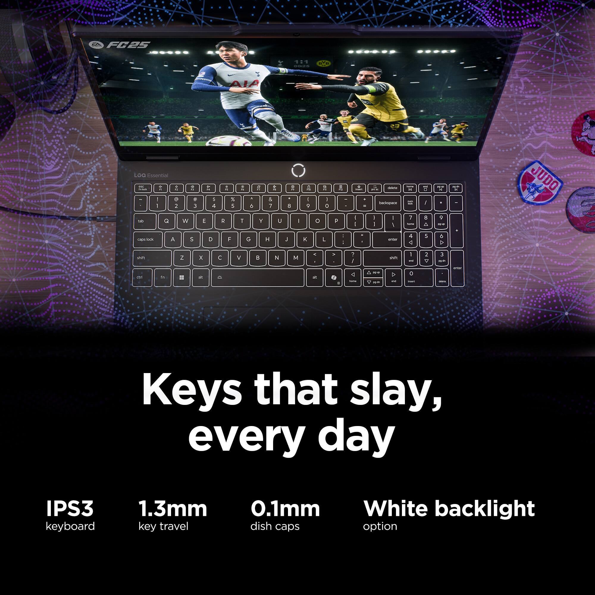 Keys that slay, every day

IPS3 keyboard
1.3mm key travel
0.1mm dish caps
White backlight option
