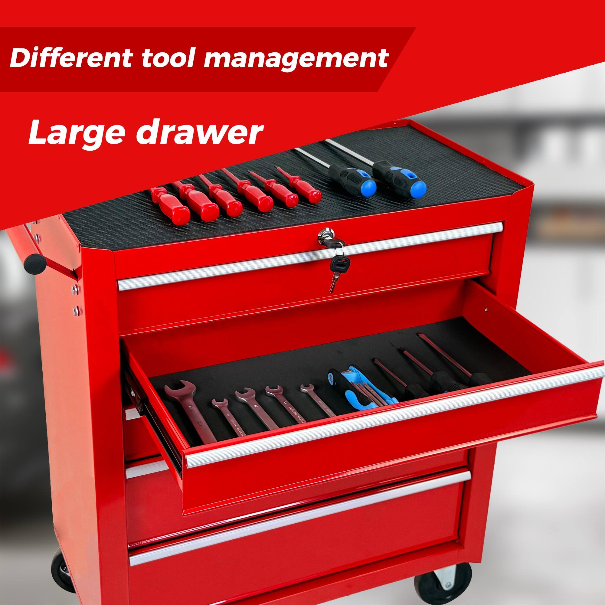 Different tool management  
Large drawer