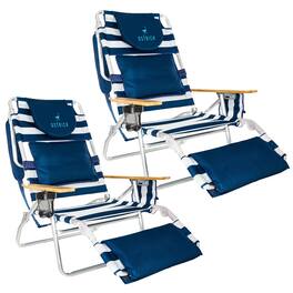 Ostrich - Deluxe Padded 3-N-1 Outdoor Lounge Reclining Beach Chair, Blue (2 Pack) - Navy