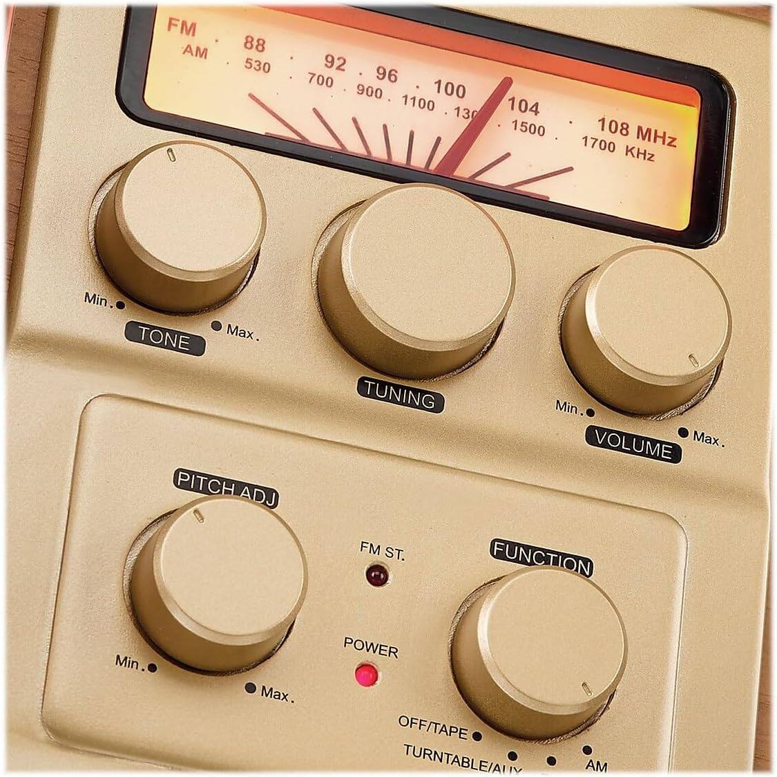 FM AM 88 530 92 700 96 900 100 1100 130 104 1500 108 MHz 1700 KHz Min. TONE Max. PITCHADJ 0 TUNING Min VOLUME Max. FM ST. FUNCTION Min Max. POWER OFF/TAPE TURNTABLE/AUY AM