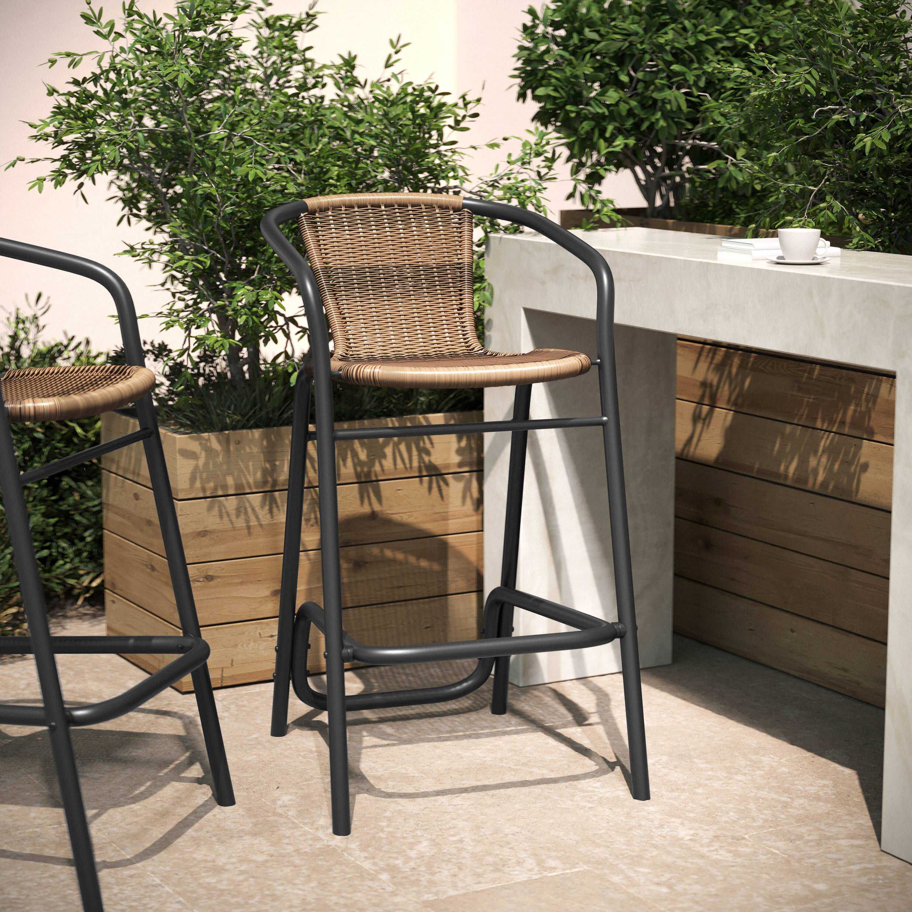 Alt View 1. Flash Furniture - Lila Commercial Grade Indoor-Outdoor PE Rattan Restaurant Barstool with Black Aluminum Frame and Footrest in Medium Brow - Brown.