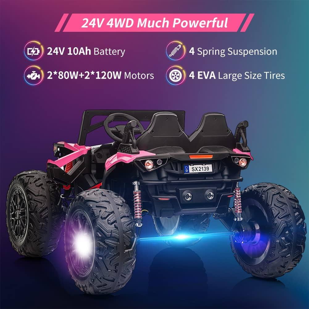 24V 4WD Much Powerful

- 24V 10Ah Battery
- 2*80W+2*120W Motors
- 4 Spring Suspension
- 4 EVA Large Size Tires

SX2139