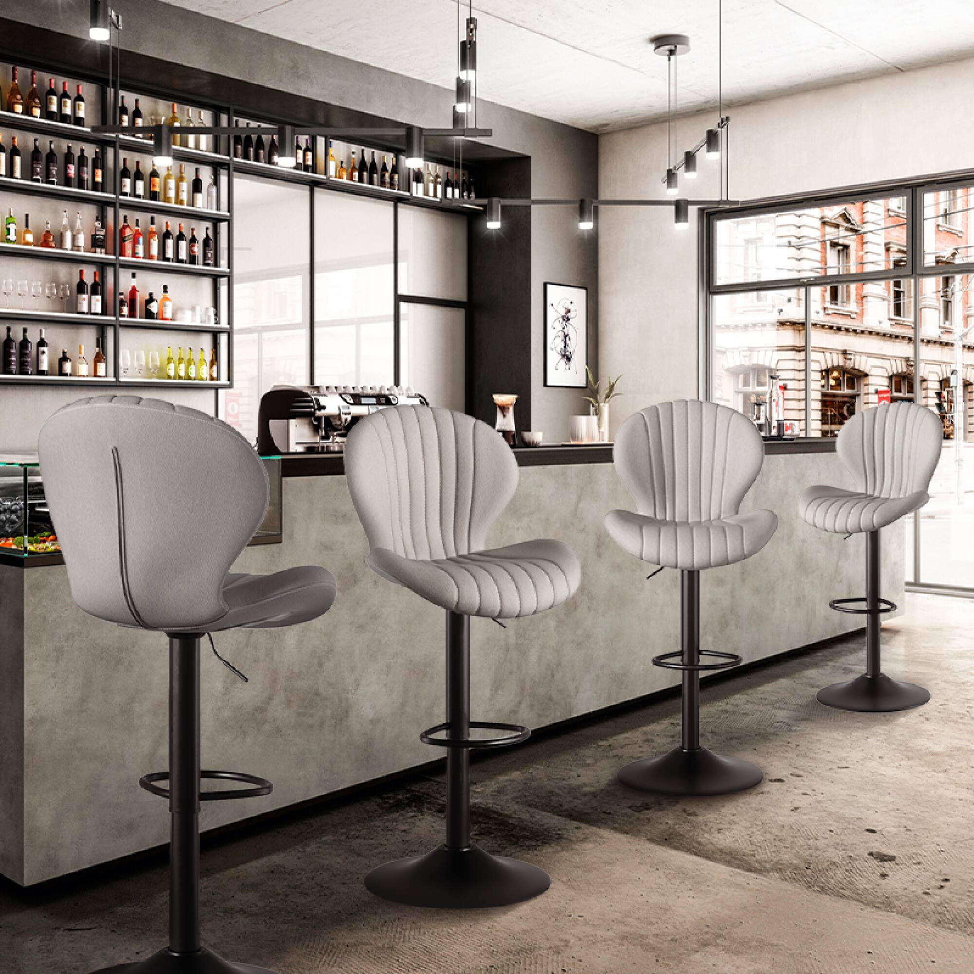 Alt View 9. HTUTWOO - 360° Swivel Bar Stools Set of 2, Adjustable Counter Stools, Faux Leather Bar Chairs with Pedal and Backrest for Kitchen - Light Grey.