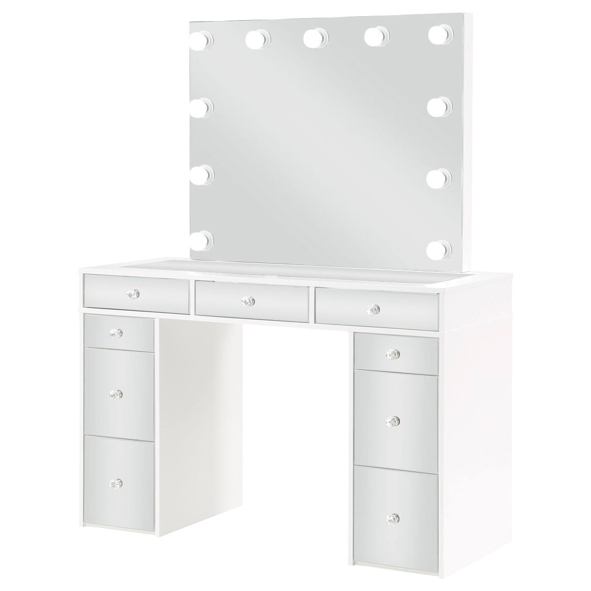 Back. Loheer - Loheer white makeup vanity table with lighted mirror and stool, 47.5-Inch - White.