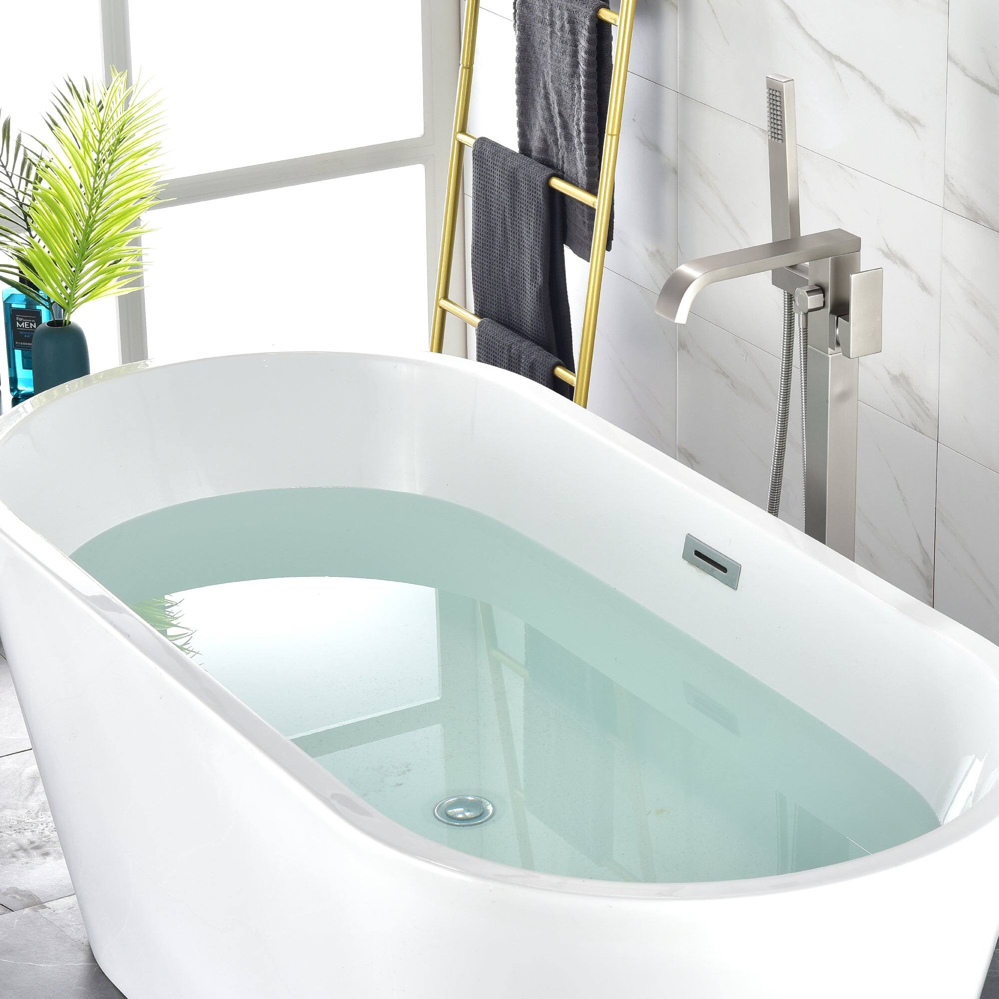 Alt View 10. Boyel Living - Freestanding Floor Mount Single Handle Bath Tub Filler Faucet with Handheld Shower in Brushed Nickel - Brushed Nickel.