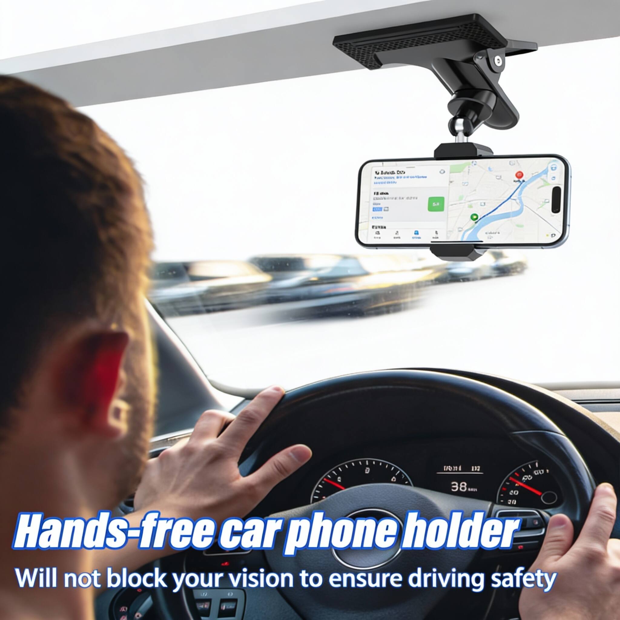 Hands-free car phone holder  
Will not block your vision to ensure driving safety