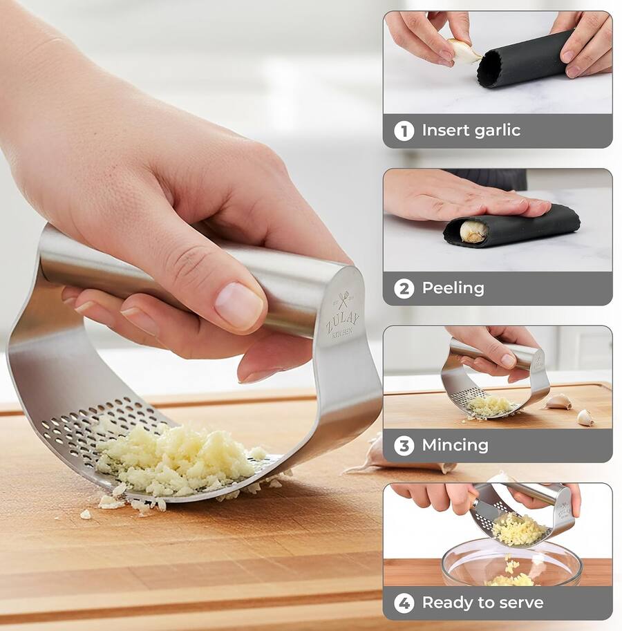 Scrapper Rust Set Zulay Kitchen Stainless Steel Garlic Press Rocker Set with Peeler and ...