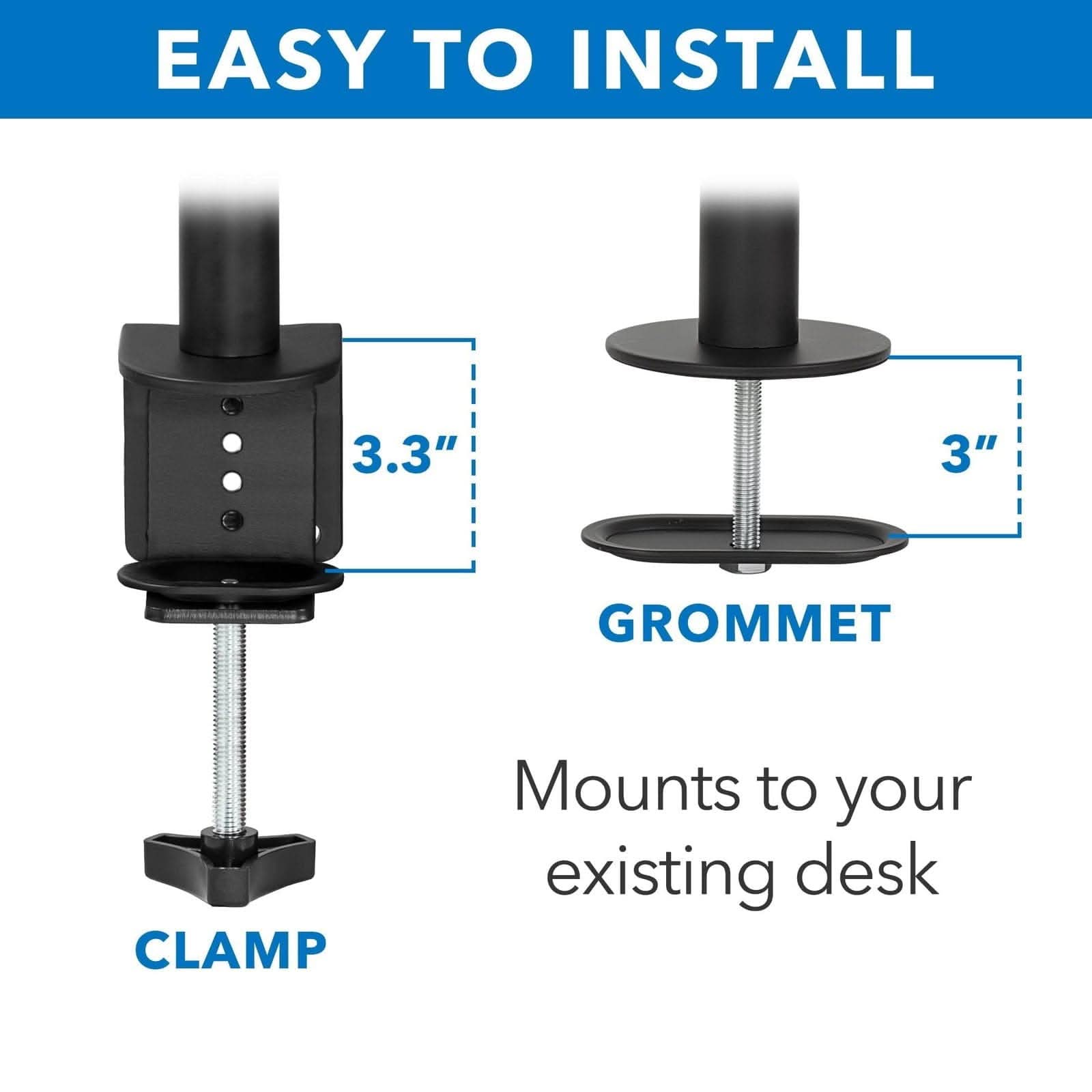 EASY TO INSTALL

3.3" GROMMET CLAMP

Mounts to your existing desk