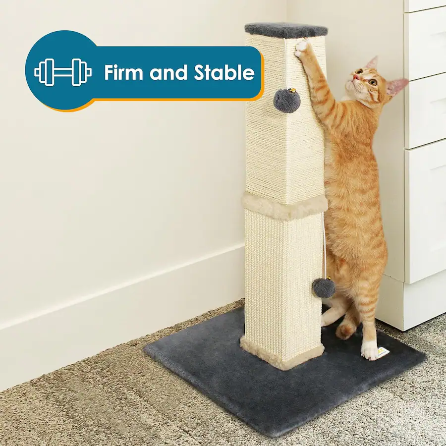 Damage Cats Posts PAWBEE Cat Scratch Post Tower, 32” Tall, Sisal Scratcher with Jingle ...