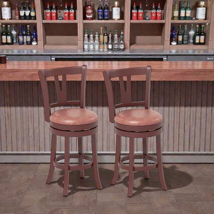 Front. Hivvago - Set of 2 Swivel Counter Stools with Tall Backrests and Built-In Footrests - 26 inches - Cappuccino.