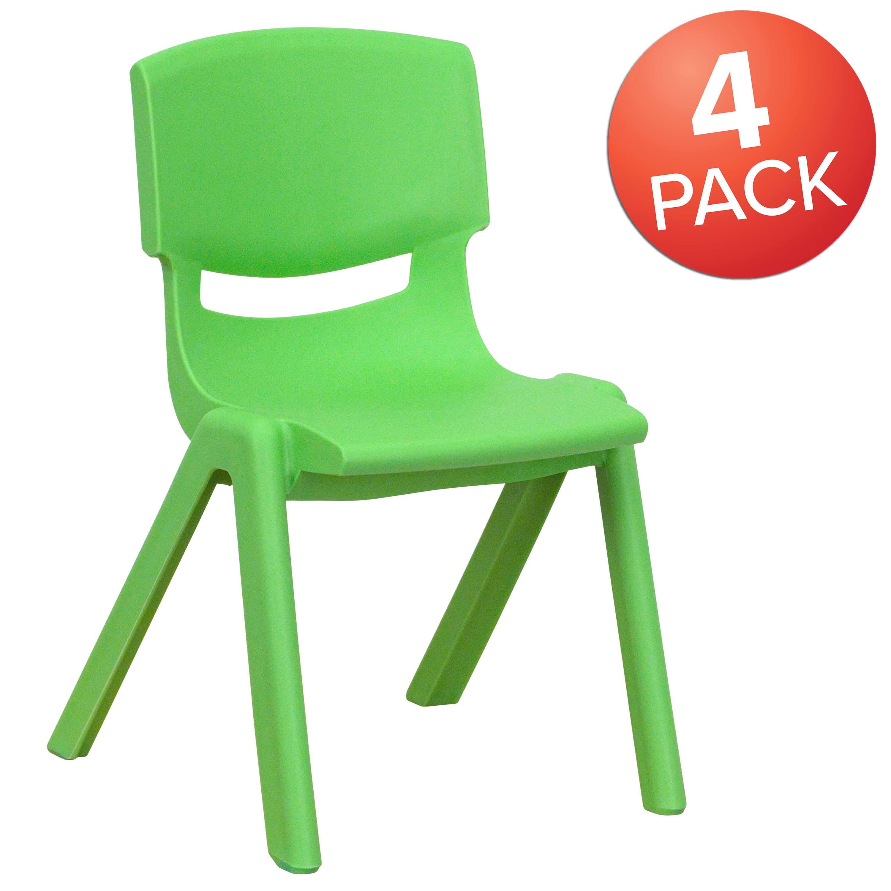 Alt View 1. Emma + Oliver - 4 Pack Plastic Stack School Chair with 12" Seat Height - Kids Chair - Green.