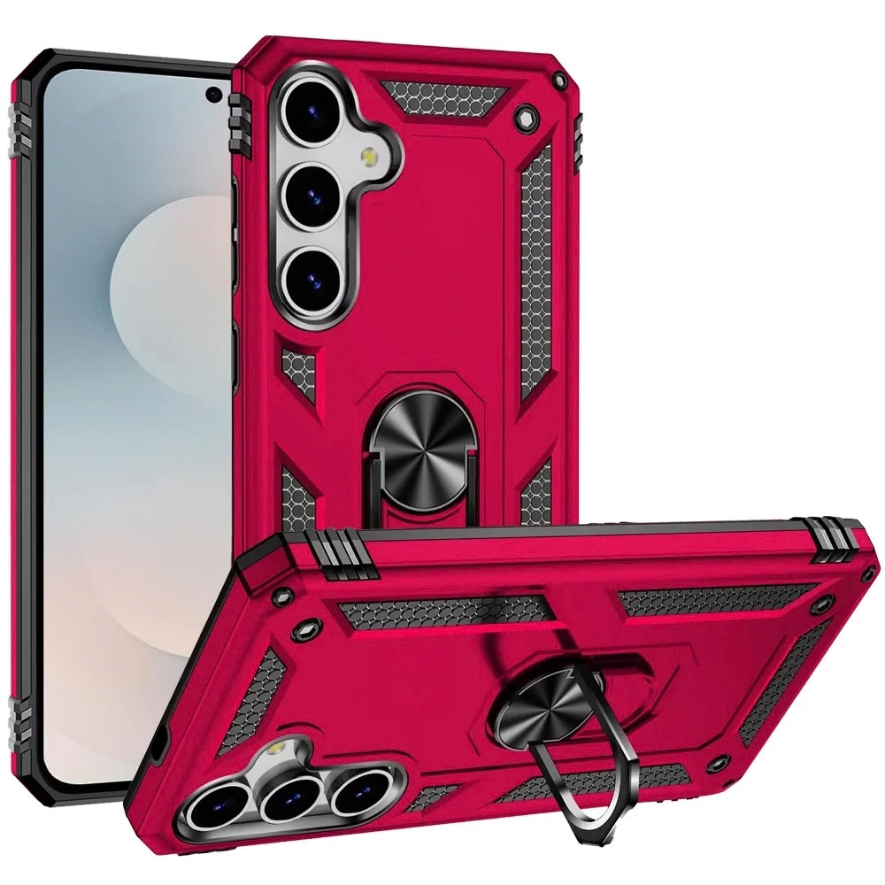 Front. Kitcheniva - Rugged Dual Layer Ring Holder Stand Phone Case With Tempered Glass For Samsung S25 FE Hot Pink - Hot Pink.