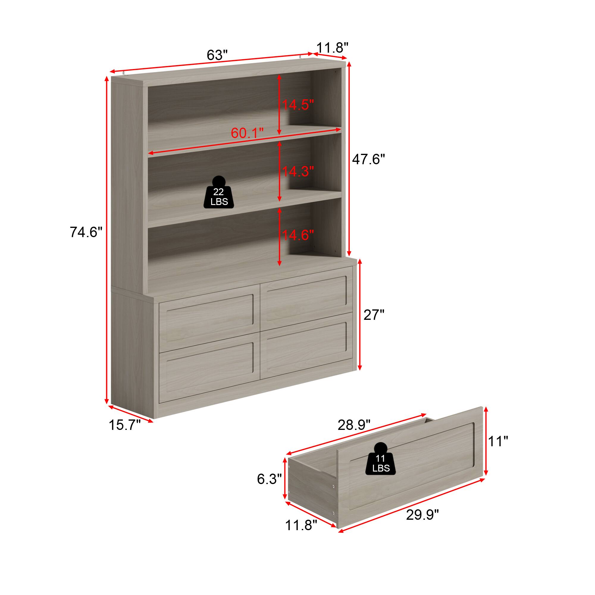 63" 11.8" 14.5" 60.1" 14.3" 47.6" 22 LBS 74.6" 14.6" 27" 15.7" 6.3" 28.9" 11 LBS 11" 11.8" 29.9"