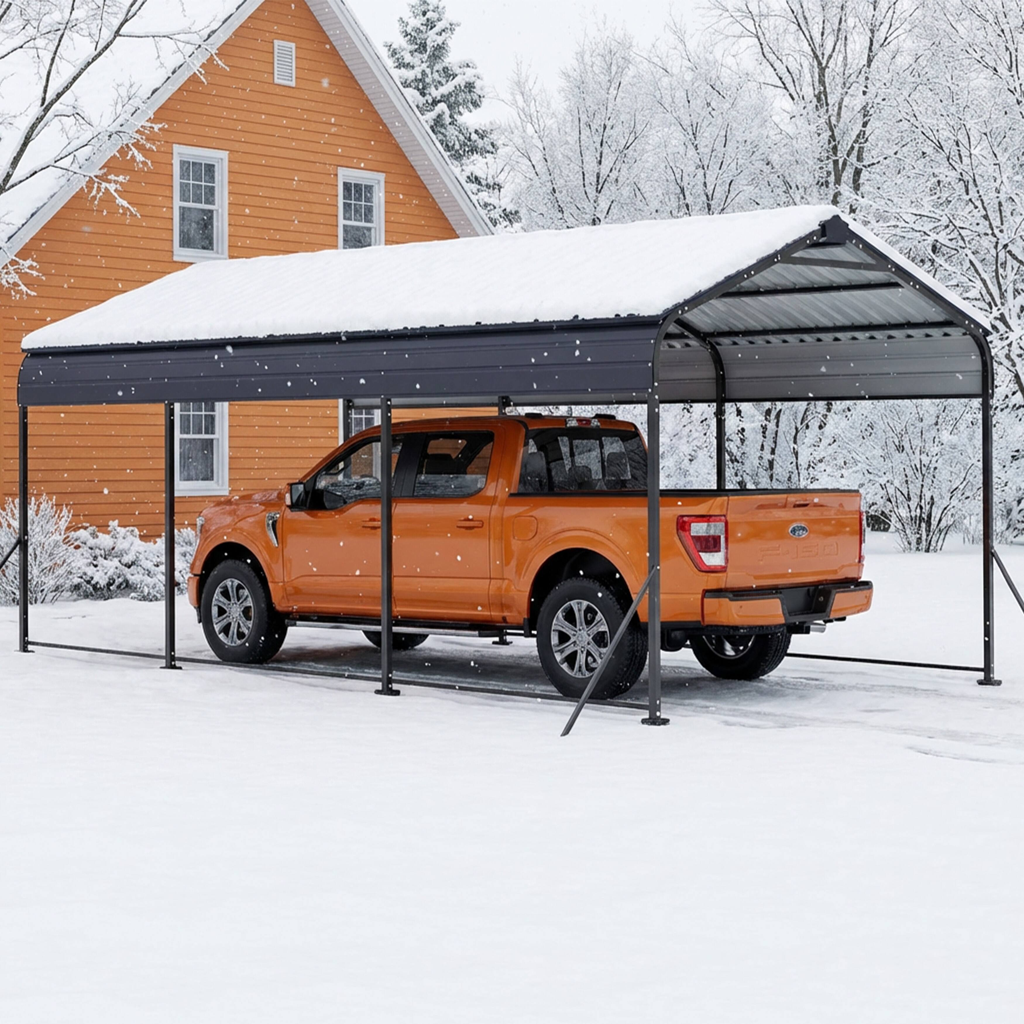 Left. Nuu Garden - 15 x 10 FT Metal Carport with Enhanced Base Outdoor Heavy Duty Garage, All-Weather Car Canopy and Shelter - Dark Gray.