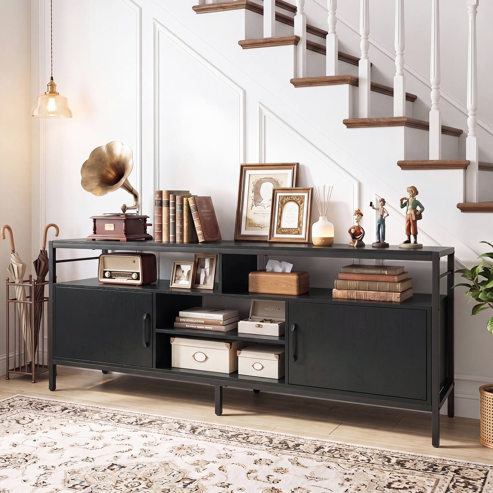 Alt View 1. Gymax - Gymax Industrial TV Stand for TVs up to 65'' Media Center w/Cabinets &?Adjustable Shelf - Black.