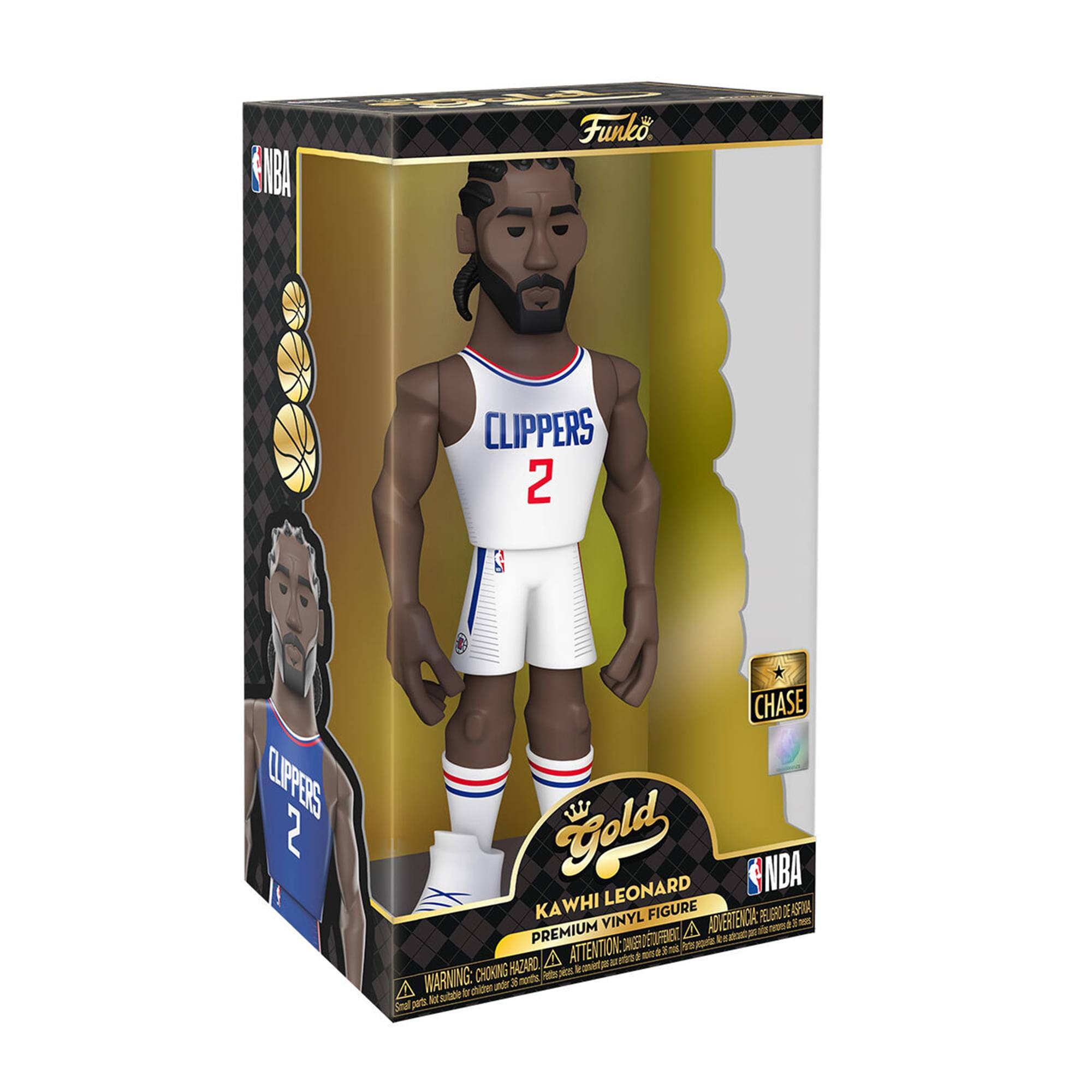 NBA Funko. CLIPPERS 2 LIPPERS 2 I CHASE Gold LEONARD NBA KAWHI VINYL FIGURE ADVERTENCIA (0 DE AFI PREMIUM RFE A E ATTENTION IN i vore A m CHOKING HAZARD M Jen Re A WARNIVG i chide adr a mt S Nor adtin Smal