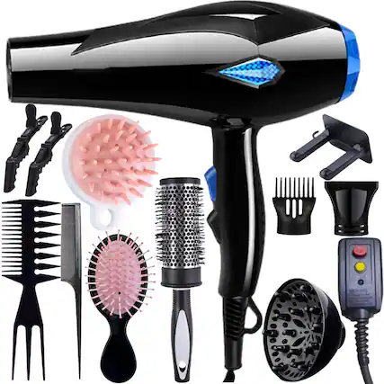 Front. Morfone - 12pcs-in-1 multi-function hair dryer with comb and hair clips, high power and capable of both heating and cooling..
