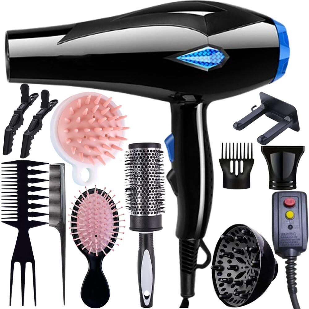 Front. Morfone - 12pcs-in-1 multi-function hair dryer with comb and hair clips,  high power and capable of both heating and cooling..