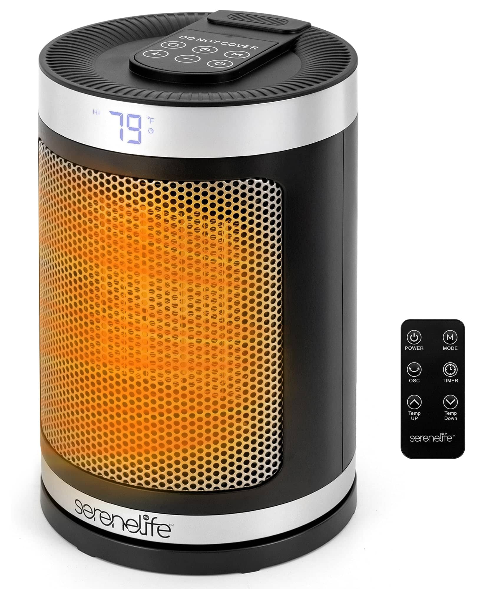 SereneLife - SLSPCHTR3BK Portable Space Heater, 1500W PTC Ceramic, Thermostat, Remote, Oscillation - Black