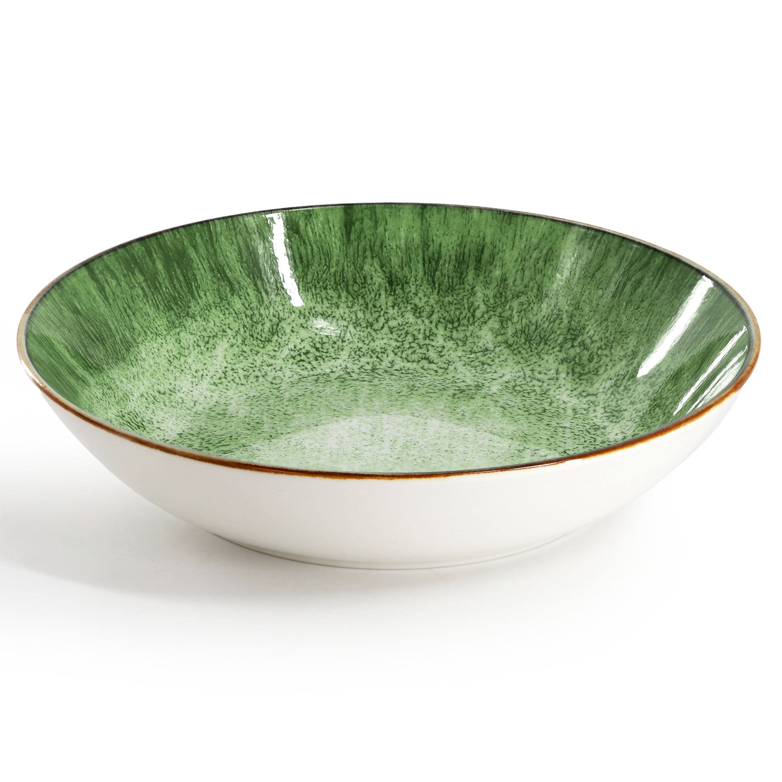Alt View 3. Elama - Elama Oceanus 16 Piece Porcelain Double Bowl Dinnerware Set in Green - Green.