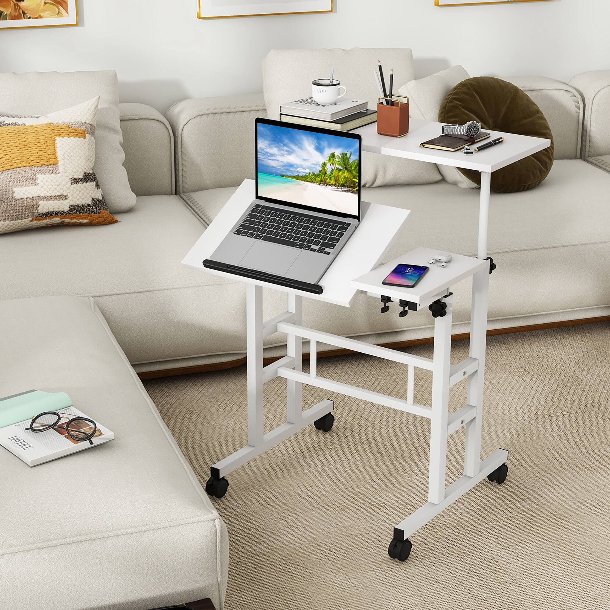 Alt View 1. Gymax - Gymax Adjustable Computer Desk Mobile Stand up Desk Tilting Workstation - White.
