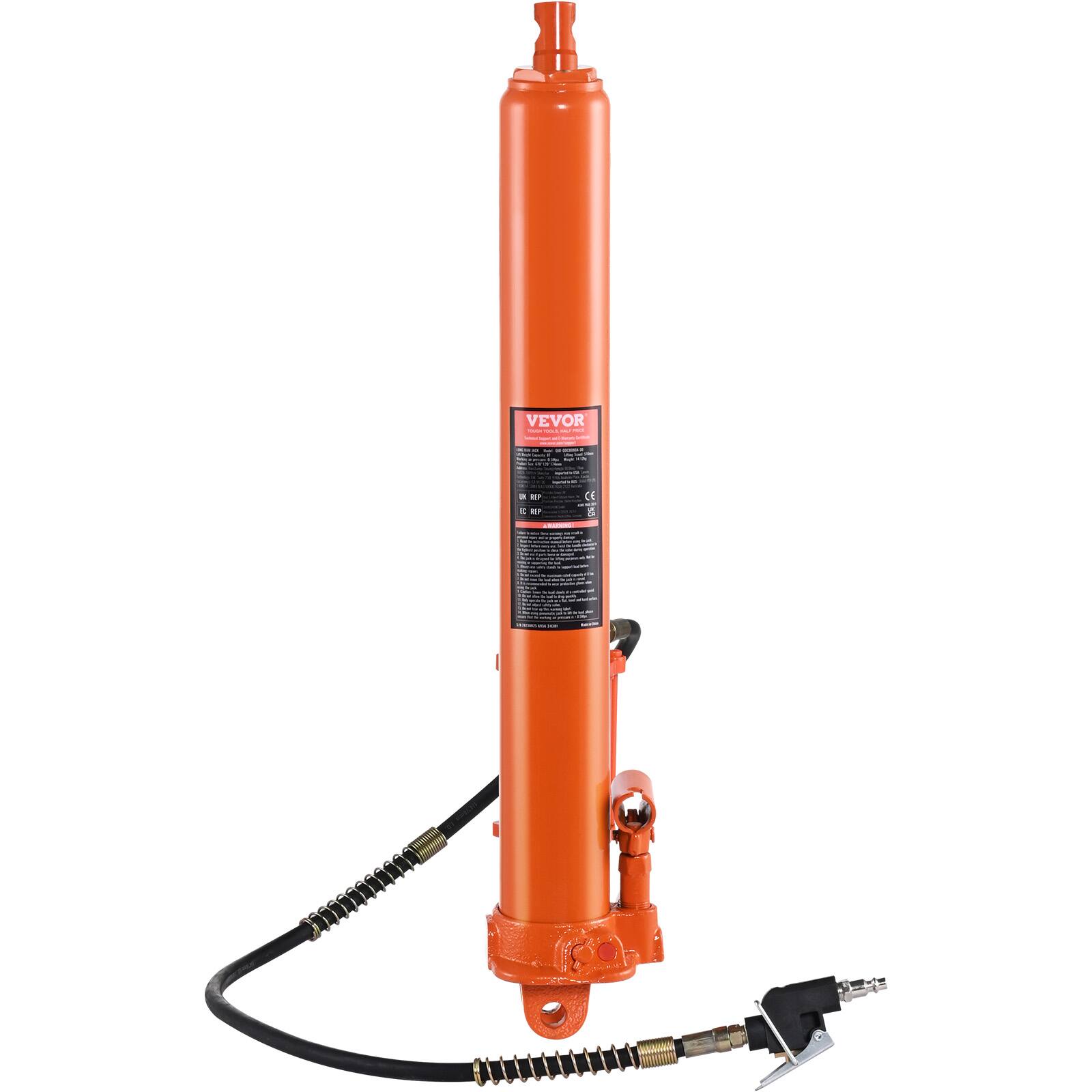Alt View 5. VEVOR - Hydraulic Long Ram Jack, 8 Ton Engine Hoist Cylinder with Air Pump and Single Piston Pump, Hydraulic Ram Cylinder - Orange.