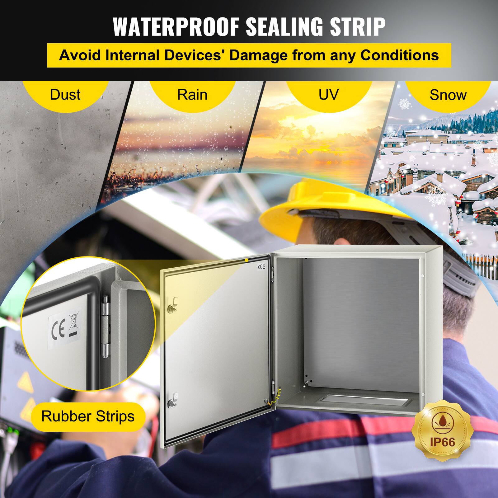 WATERPROOF SEALING STRIP

Avoid Internal Devices' Damage from any Conditions

Dust
Rain
UV
Snow

Rubber Strips

IP66