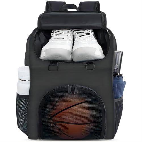 Cozy Serene - Basketball Bag Large Backpack With Shoe Compartment And Ball Holder For Daughter Son Water Resistant Sport Equipment - Black-Large