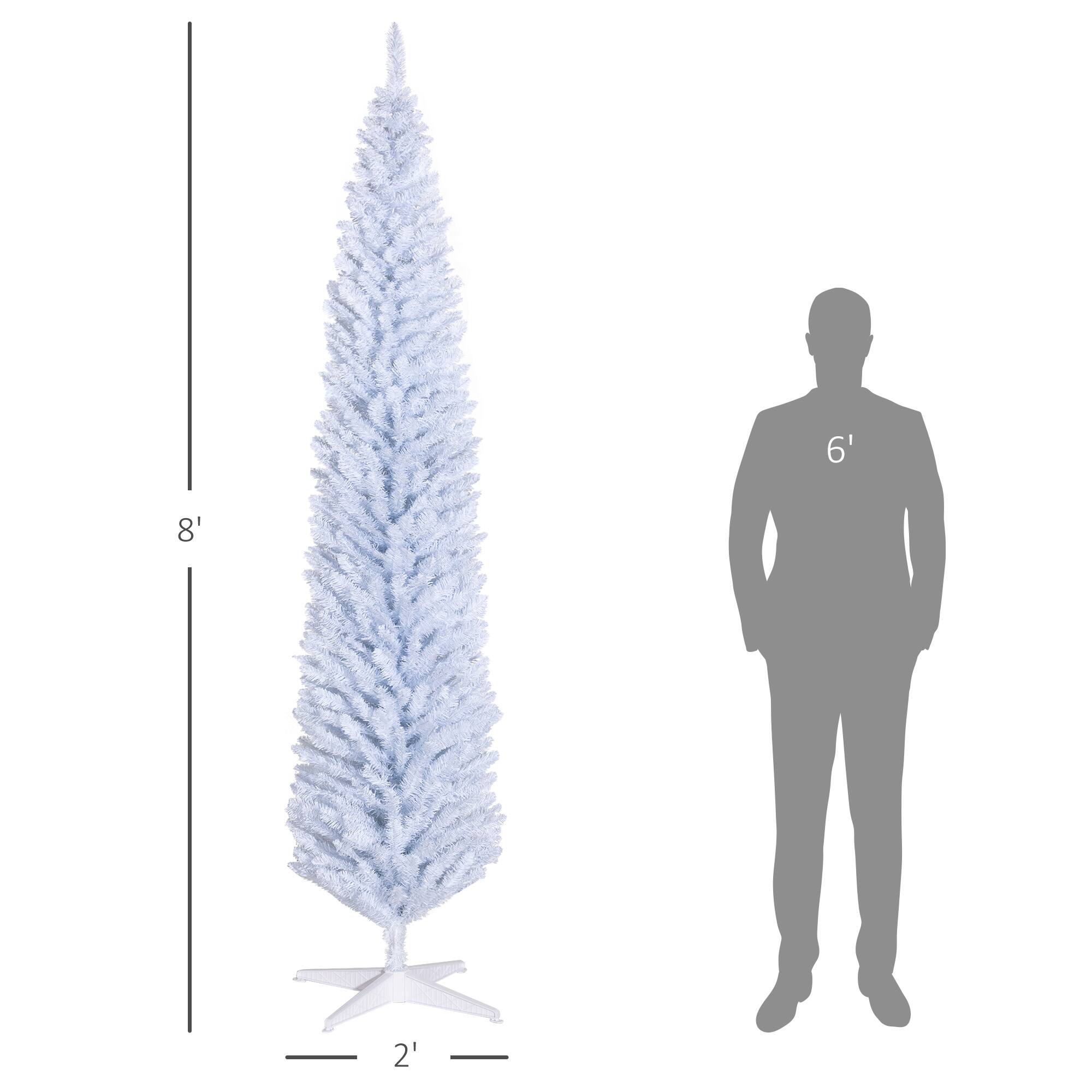 Alt View 2. Homcom - Artificial Pencil Christmas Tree, Slim Xmas Tree with 618 Realistic Branch Tips and Plastic Stand - White.