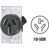 Angle. Leviton - 50 Amp 125/250V NEMA 10-50R Flush-Mount Straight-Blade 3P 3W Industrial Receptacle 5206-S10 - Black.