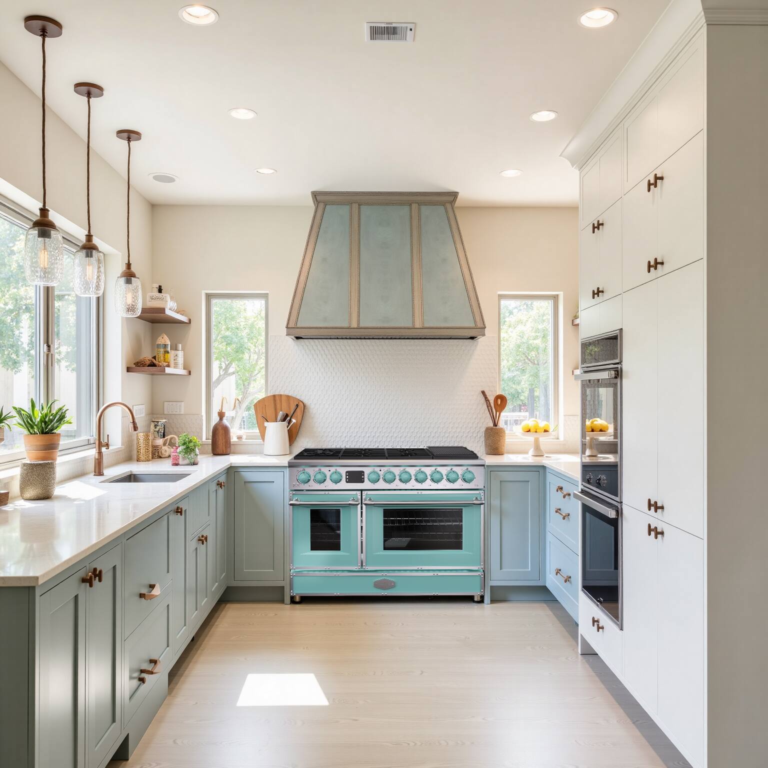 Alt View 8. Akicon - Akicon 6.7 Cu.ft Freestanding Gas Rapid Convection Range with 8 Sealed Burners and Cast Iron Grates in Powder Blue - Powder Blue.