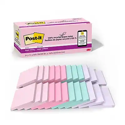 Post-it
100% recycled paper notes
100% feuillets de papier recyclé
Super sticky
Super collants
3M
NO BLCK
