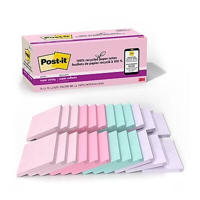 Post-it  
100% recycled paper notes  
100% feuillets de papier recyclé  
Super sticky  
Super collants  
3M  
NO BLCK