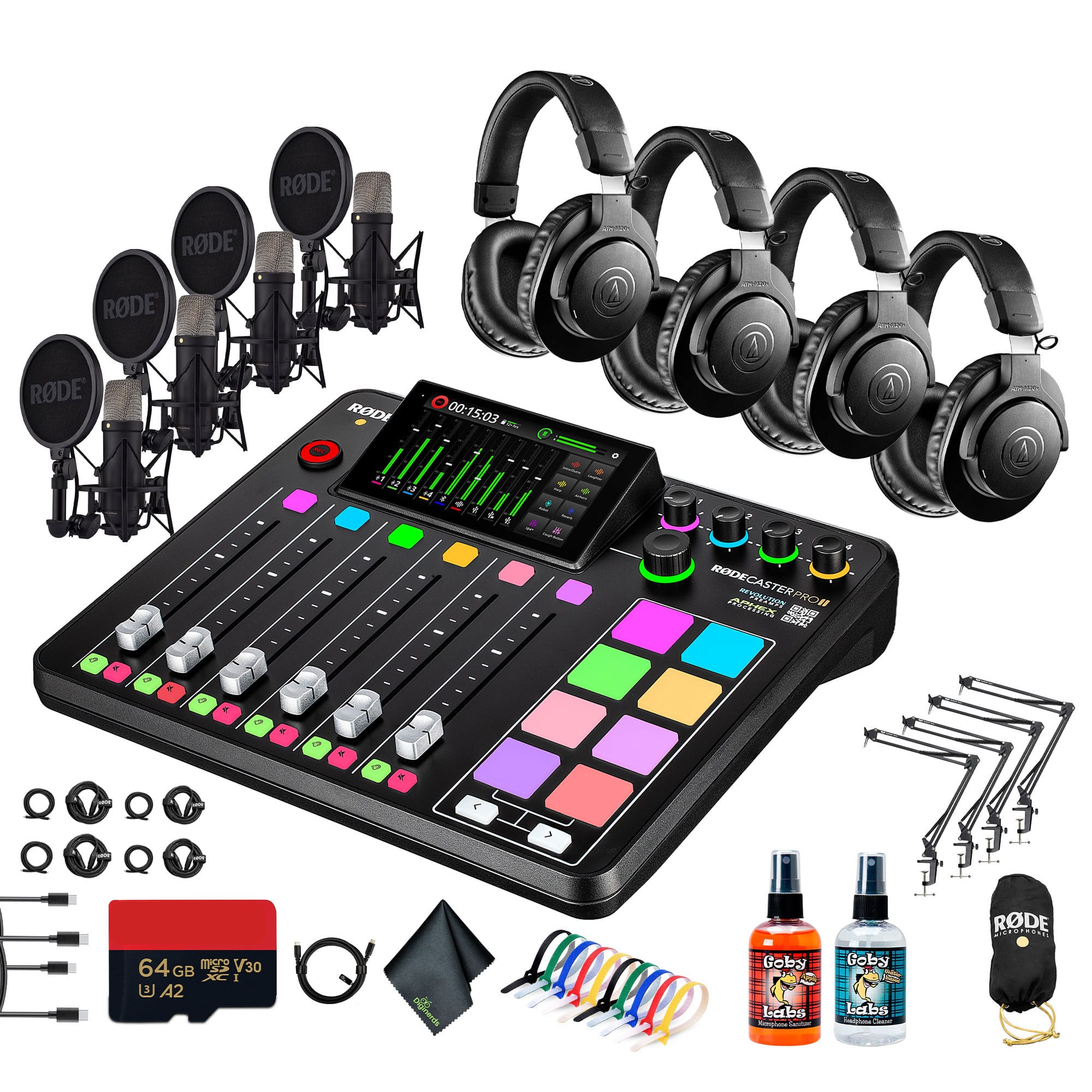 RODE - RODECaster Pro II + Headphones + Podcast Microphone + Mic Arm Stand + More (Bundle)