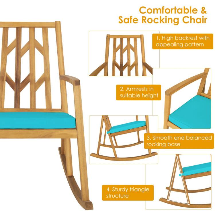 Comfortable & Safe Rocking Chair

1. High backrest with appealing pattern
2. Armrests in suitable height
3. Smooth and balanced rocking base
4. Sturdy triangle structure