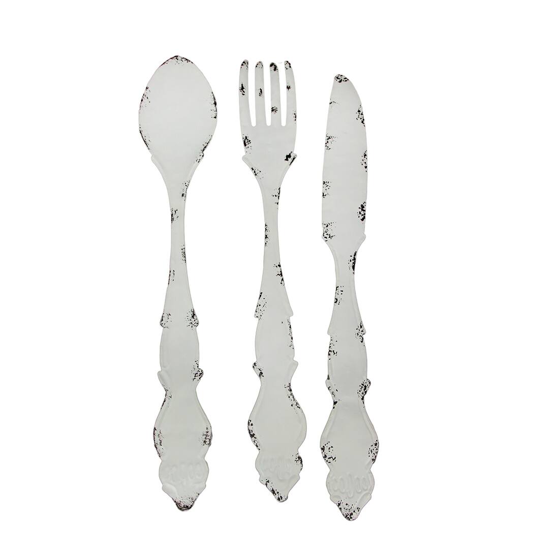 Zeckos - 30 In Large Utensil Wall Art Decorative Knife Spoon Fork Farmhouse Kitchen Decor - White