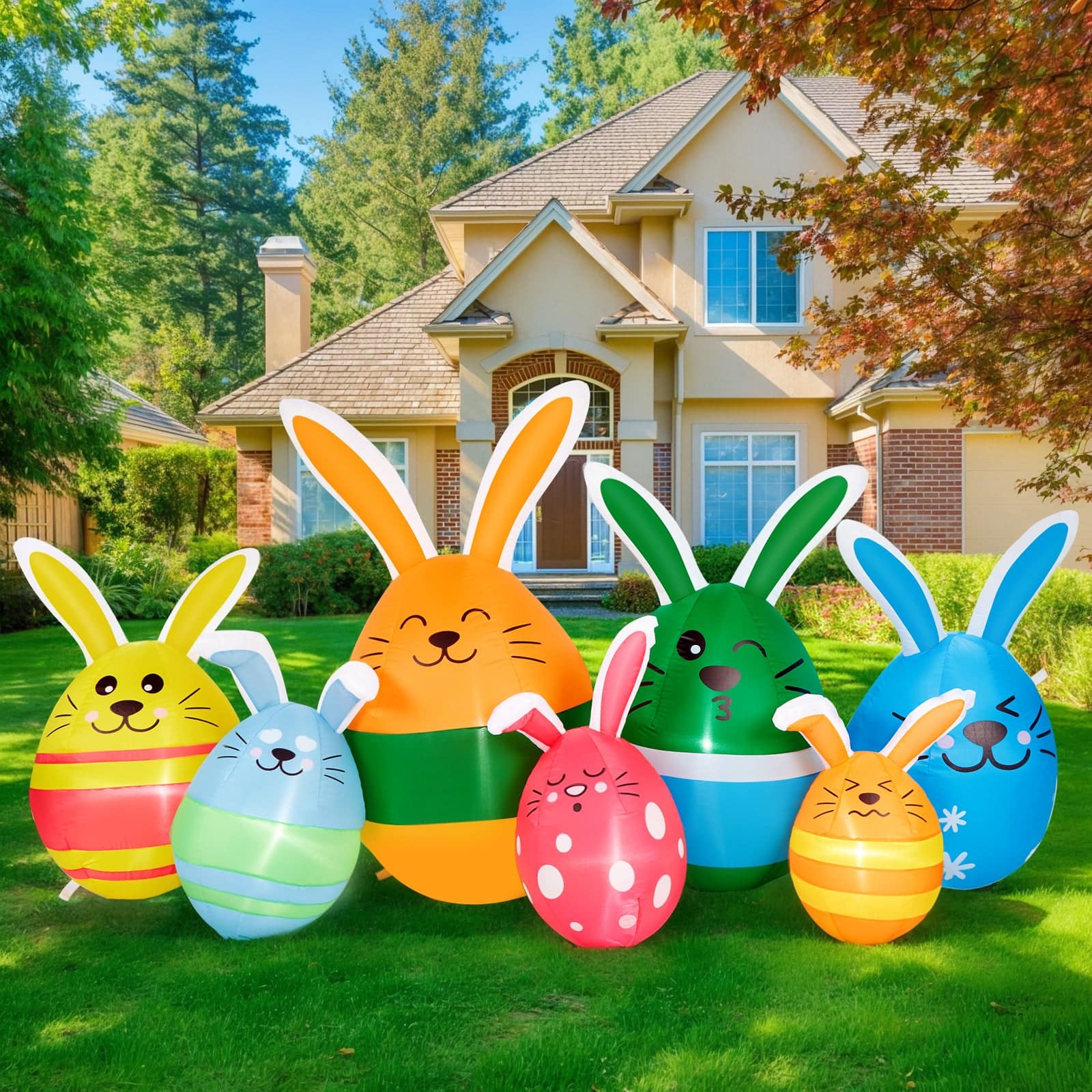 CAMULAND - 6.8FT Easter Inflatables Outdoor Decorations with Built-in LED Lights - Multicolor