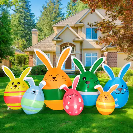 Front. CAMULAND - 6.8FT Easter Inflatables Outdoor Decorations with Built-in LED Lights - Multicolor.