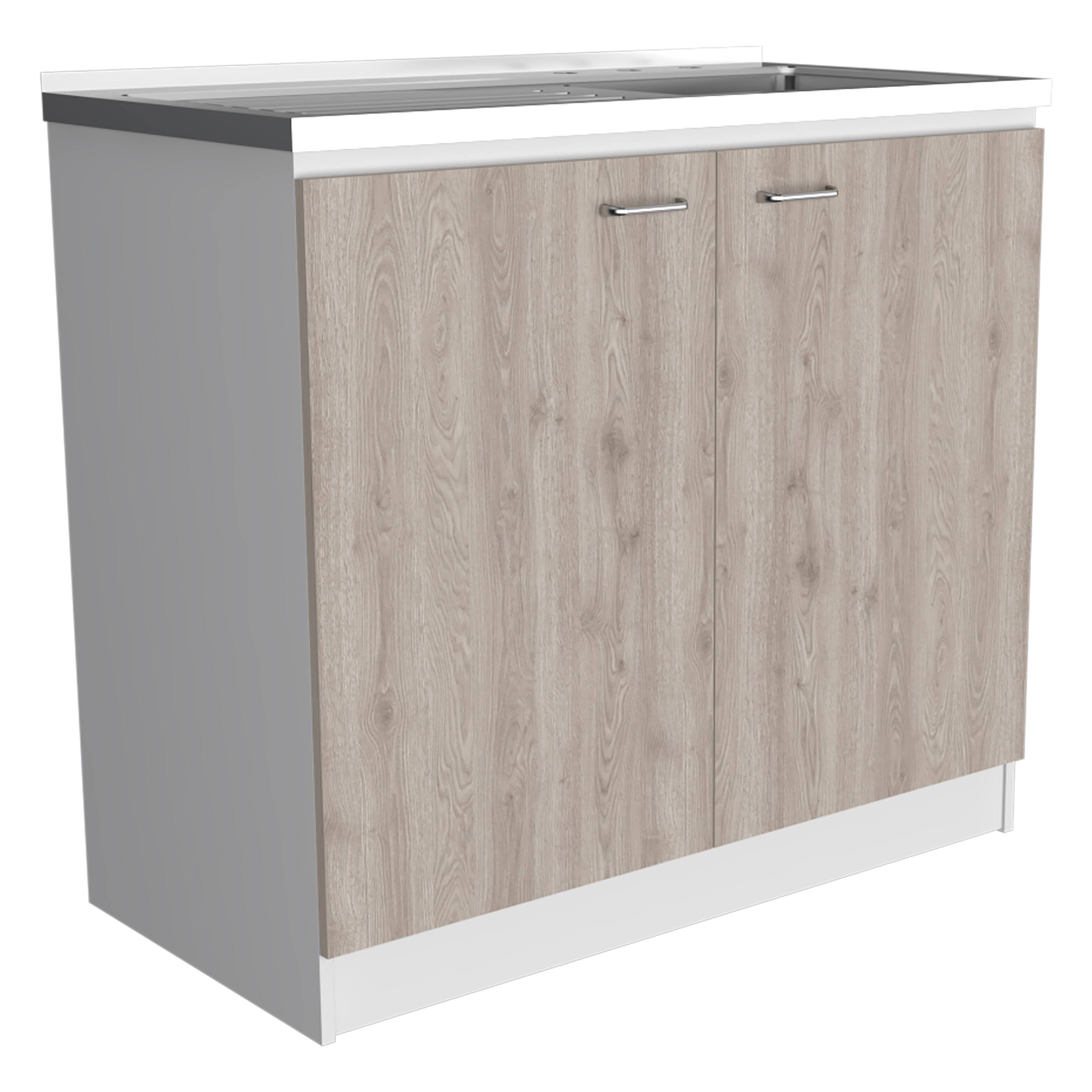 Alt View 2. TinyHomie - Napoles Smokey Oak Light Gray Utility Sink with Cabinet 1 Shelf Double Door - brown.
