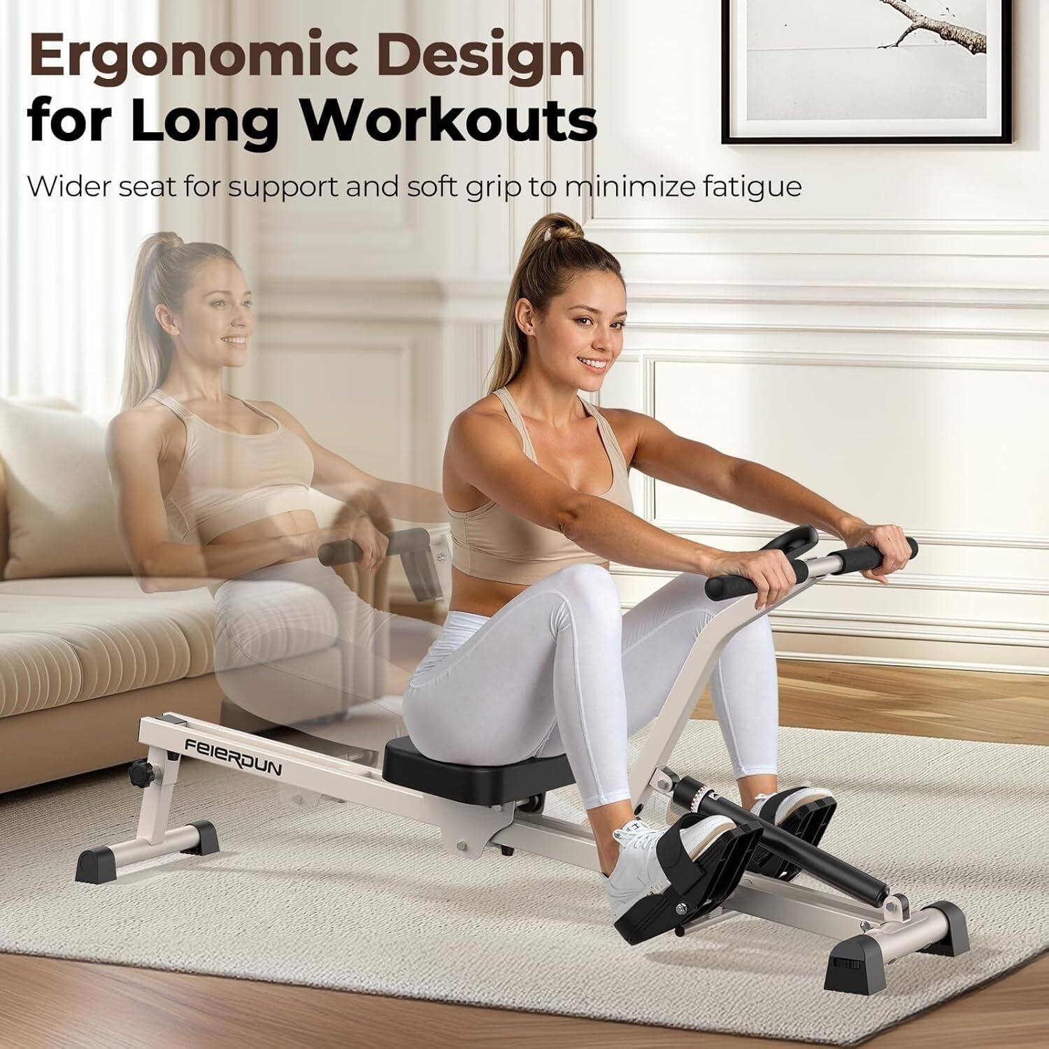 Ergonomic Design for Long Workouts  
Wider seat for support and soft grip to minimize fatigue