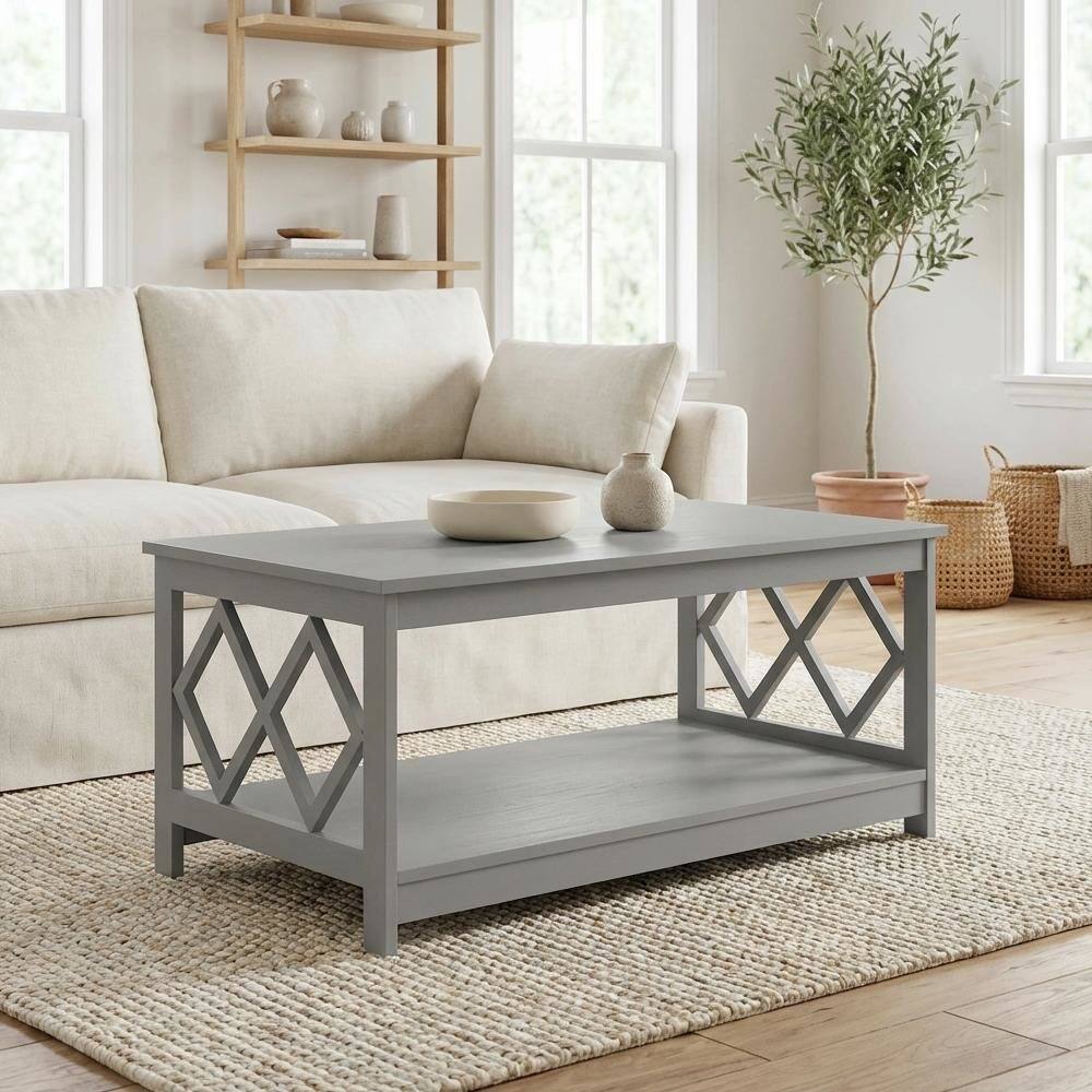 Back. FurniFact - Gray Particle Board Coffee Table with Contemporary Design and Durable Finish - Gray.