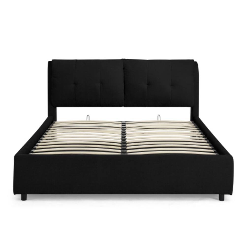 Alt View 1. LUCKY ONE - Queen Size Storage Upholstered Hydraulic Platform Bed with Integrated Headboard, Chenille Fabric, No Box Spring Needed - Black.