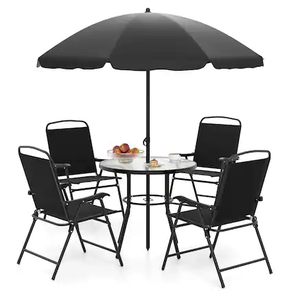 Front. Costway - Costway 6 Pieces Patio Dining Set with Umbrella Outdoor Table and Chairs Set for Garden - Black.