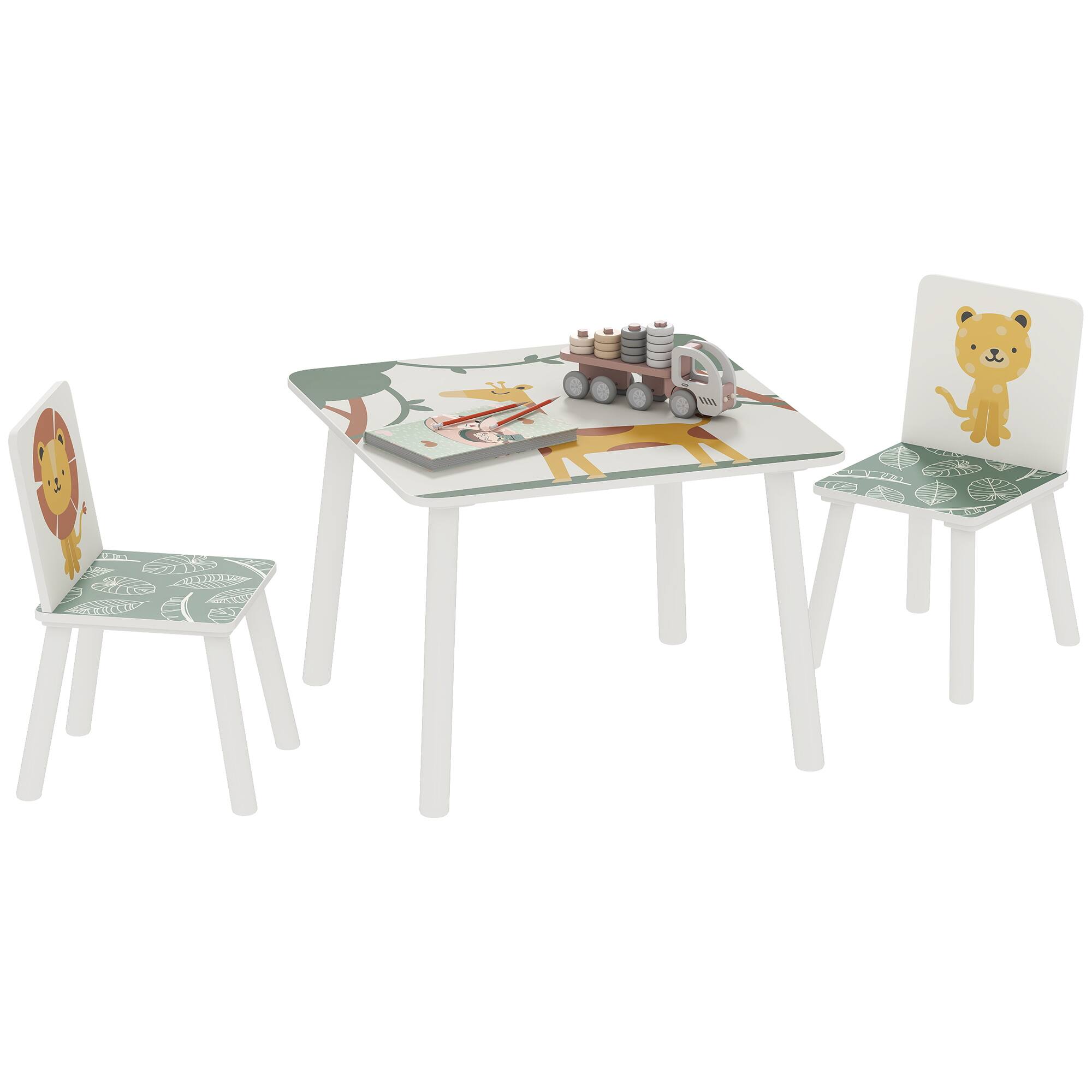 Front. Qaba - 3-Piece Toddler Table and Chair Set, Kids Set w/Star Pattern, for 3-8, Bedroom, Nursery, Playroom - Green.